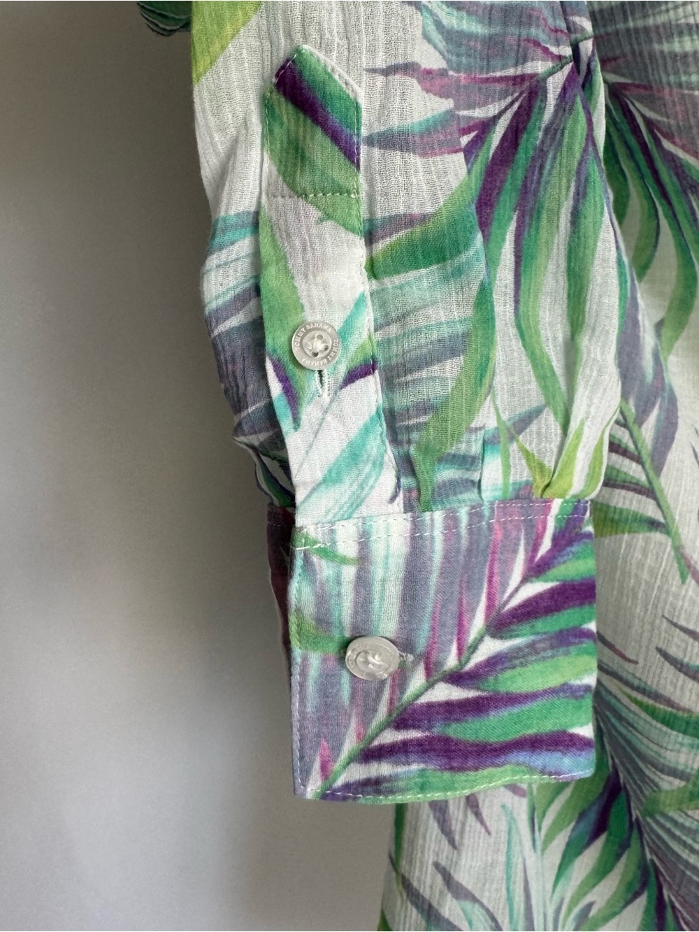 Tommy Bahama Green & Purple Tropical Leaf Button-Down Blouse XL - Picture 3 of 7